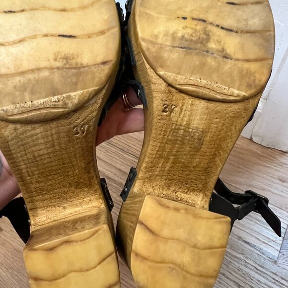 GUC TOPSHOP Black Leather Wood Heels 37 / 6.5 - Picture 7 of 12